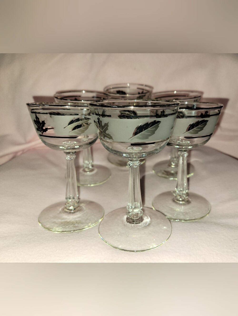 Vintage Libbey Silver Leaf Champagne Glasses - Set of 6 Frosted Stemware